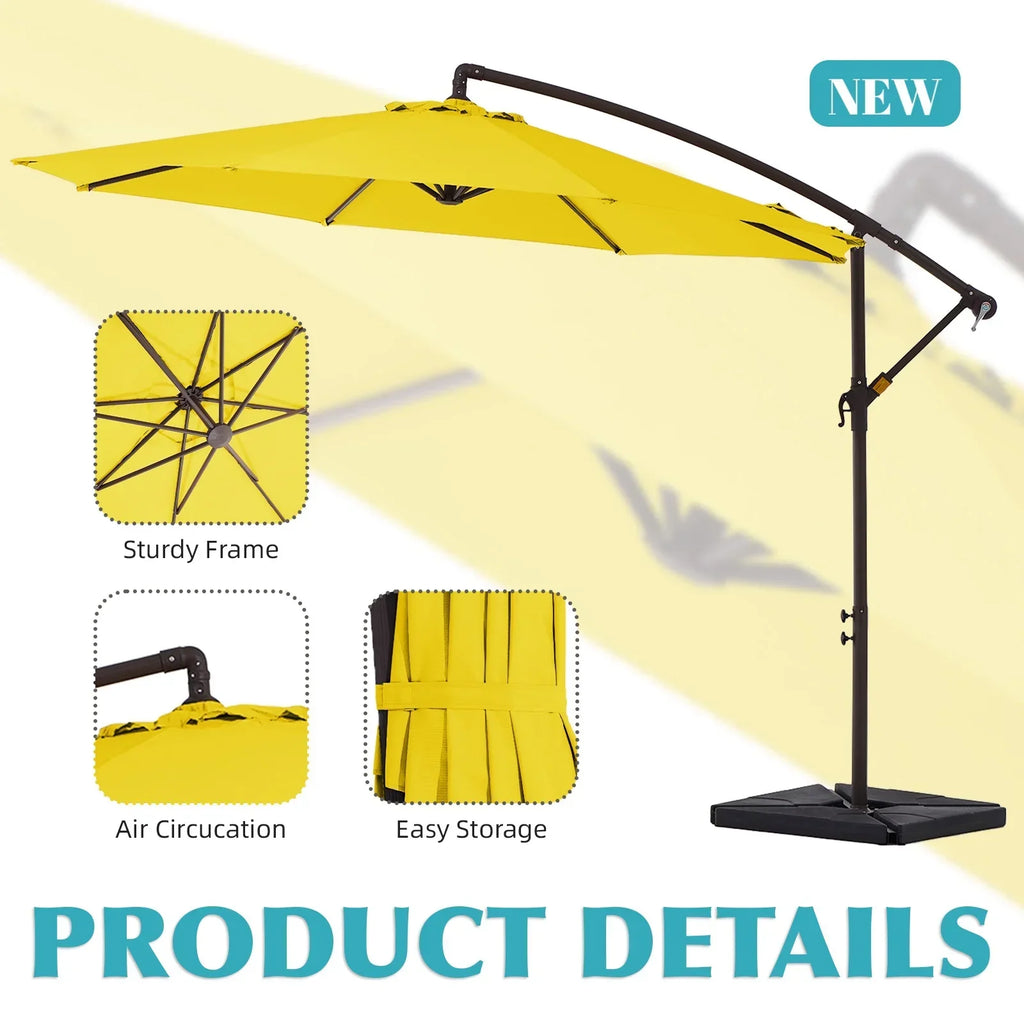 2026 NewJUSTLET 10ft Heavy Duty Patio Hanging Offset Cantilever Patio Umbrella W/ 4-Piece Base Included Included, Beige