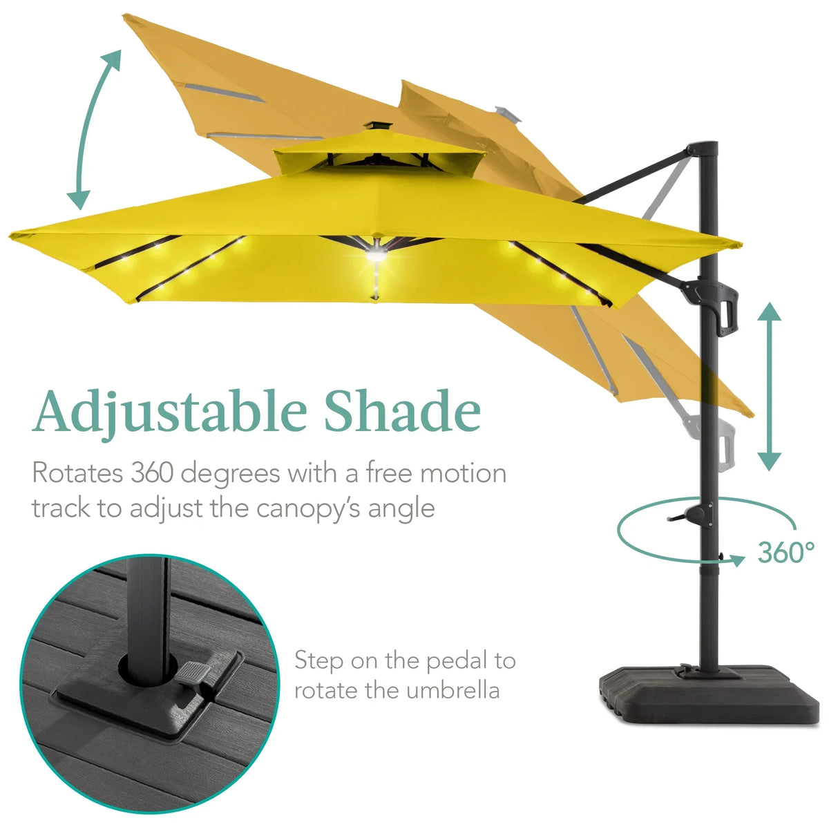 2026 NewBest Choice Products 10x10ft 2-Tier Square Outdoor Solar LED Cantilever Patio Umbrella w/ Base Included - Tan