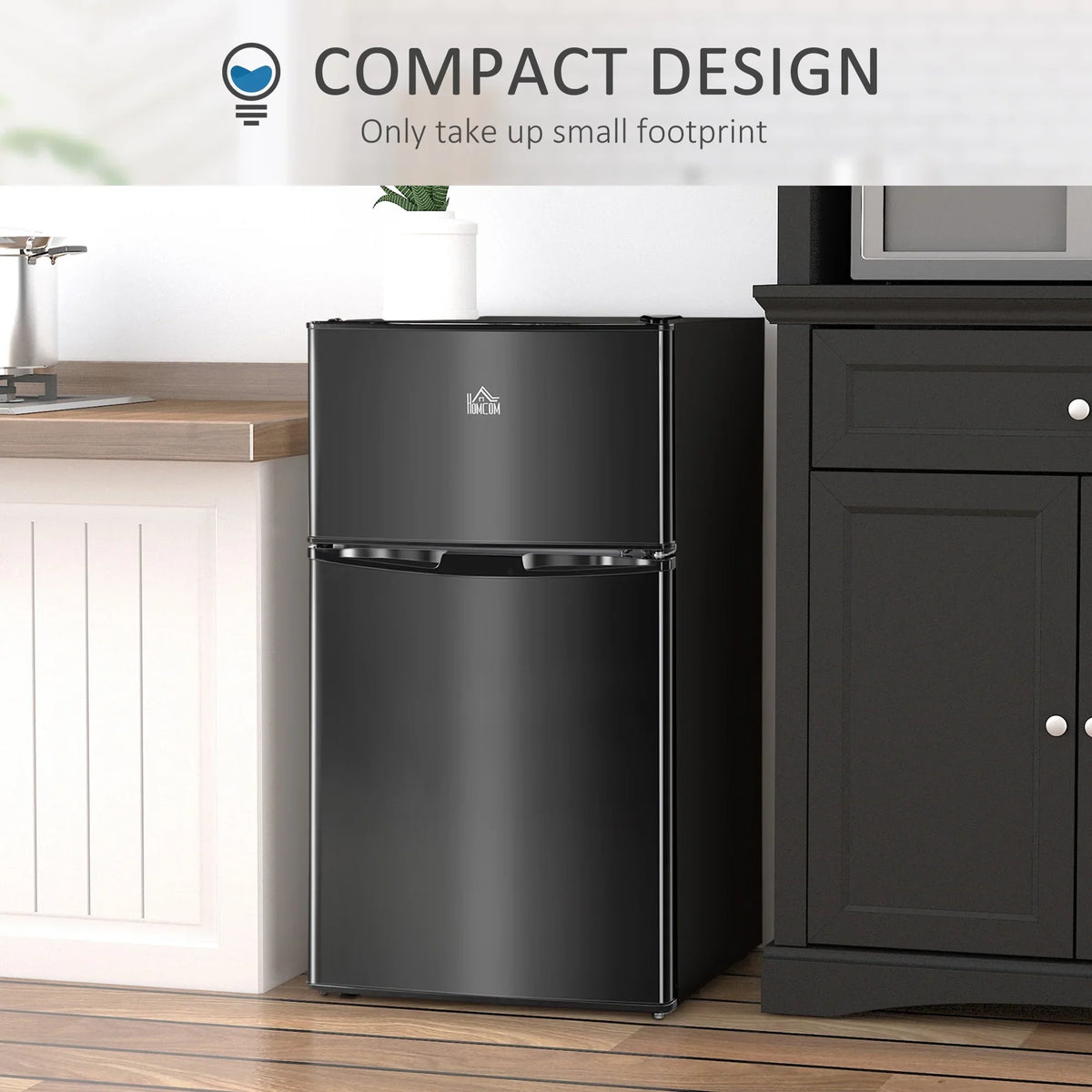 2026 New3.2 Cu.Ft Mini Fridge with Freezer, Double Door Compact Refrigerator with Adjustable Thermostat, Shelf and Reversible Door for Bedroom, Dorm, Home Office, Energy Efficient, Black