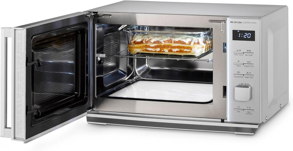2026 CASO MG 20 Cube Ceramic Microondas 2 en 1 sin plato giratorio con parrilla de 1000 W, 20 L, 13 programas automáticos, plateado