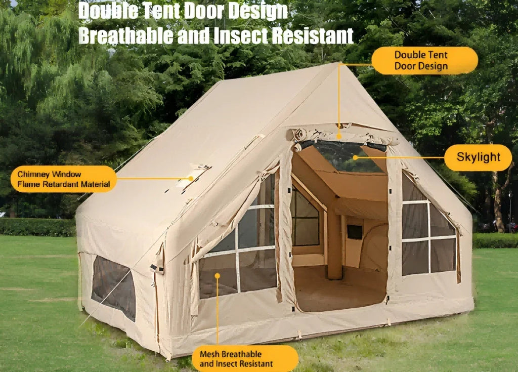 2026 NewInflatable Camping Tents With Hand Pump, Air Glamping Tents, Easy SetupWaterproofand Windproof Blow Up Tent, 4 Seasons Oxford Cabin Tent With esh &ChimneyWindow.