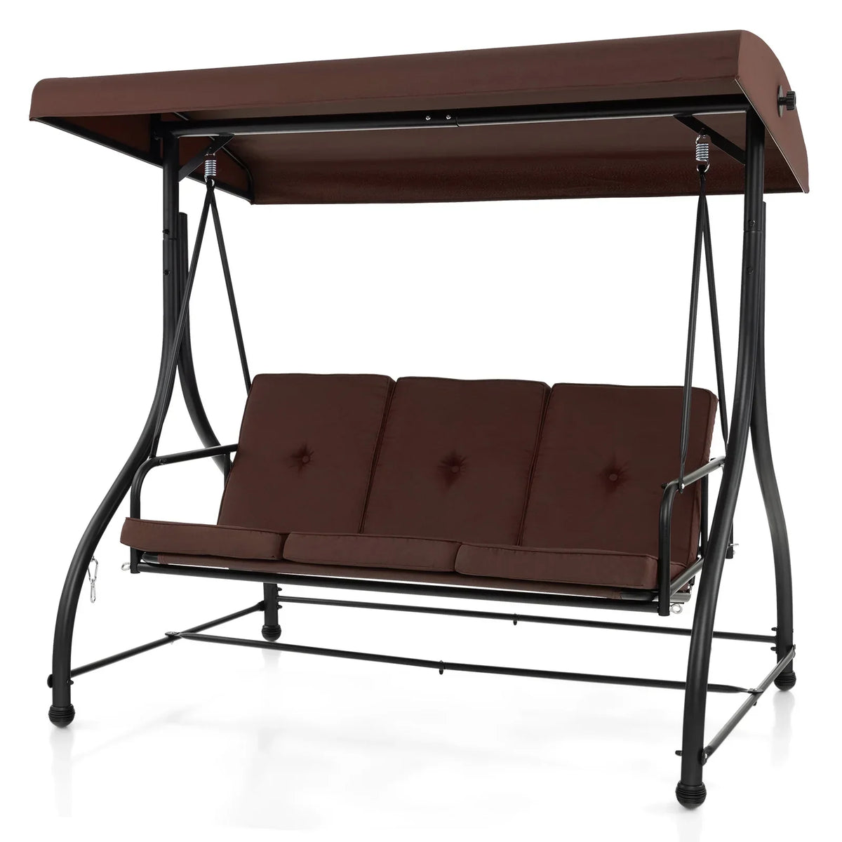 2026 NewCostway 3-Seat Outdoor Converting Patio Swing Glider Adjustable Canopy Porch Swing Black