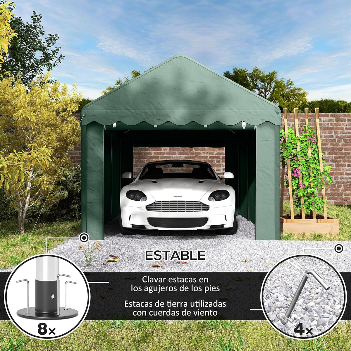 2026 Outsunny Carpa Garaje 6x3 m Garaje Exterior para Coche Impermeable Garaje Portátil Anti-UV con Paredes Laterales Desmontables y 2 Puertas con Cremallera Verde