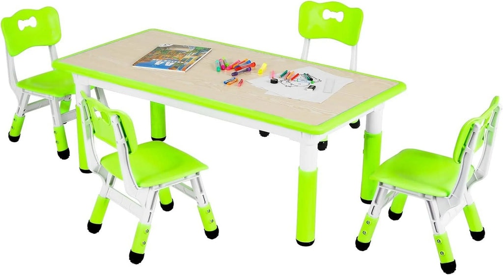 2026 NewLAZY BUDDY Kids Table and 4 Chairs Set, Height Adjustable Toddler Desk with Graffiti Desktop, Kids Activity Table Set for Daycare, Home