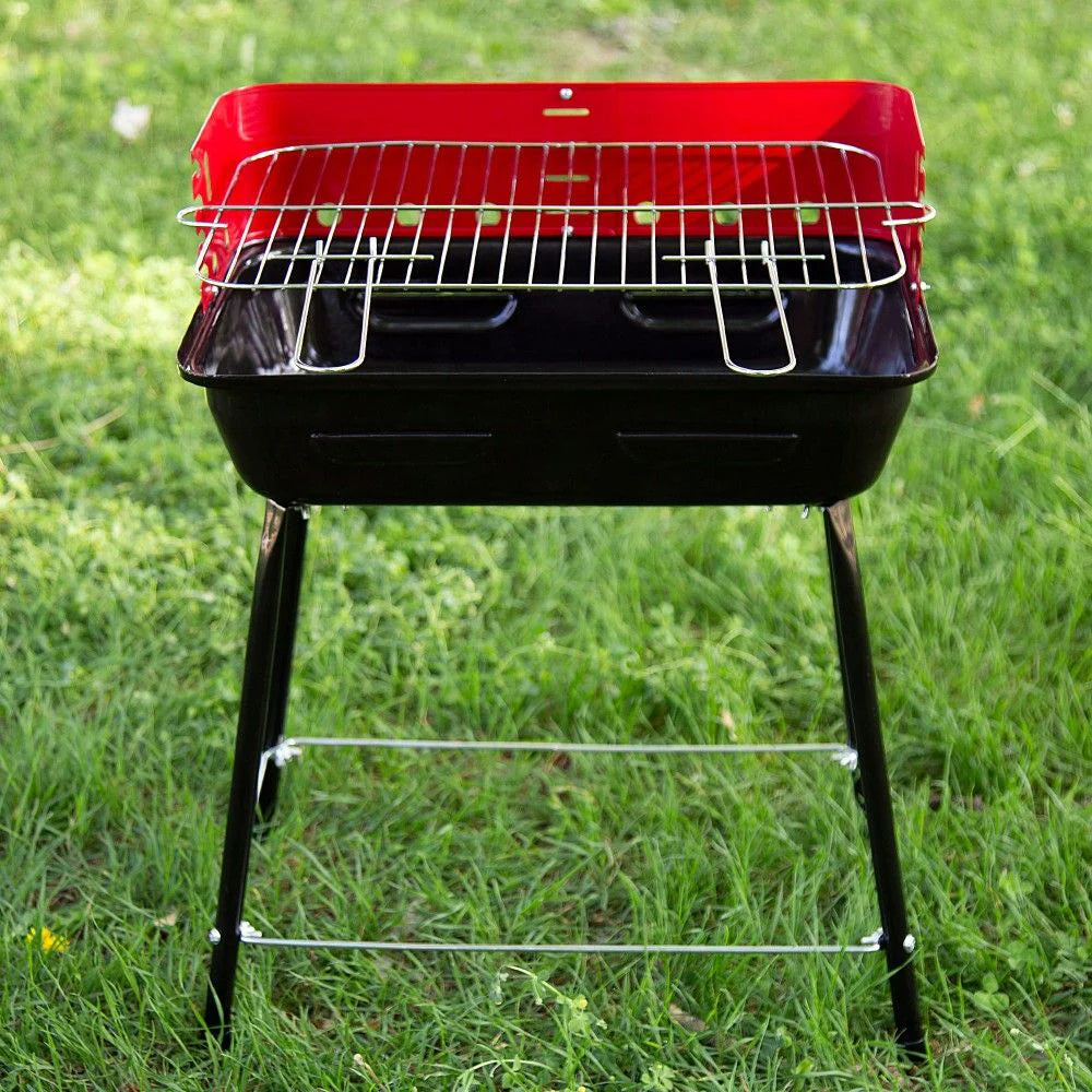 2026 Barbacoa Portátil Carbón Con Cortavientos Y Parrilla Regulable En Altura 42x42x54 Cm - Acero. Negro Y Rojo