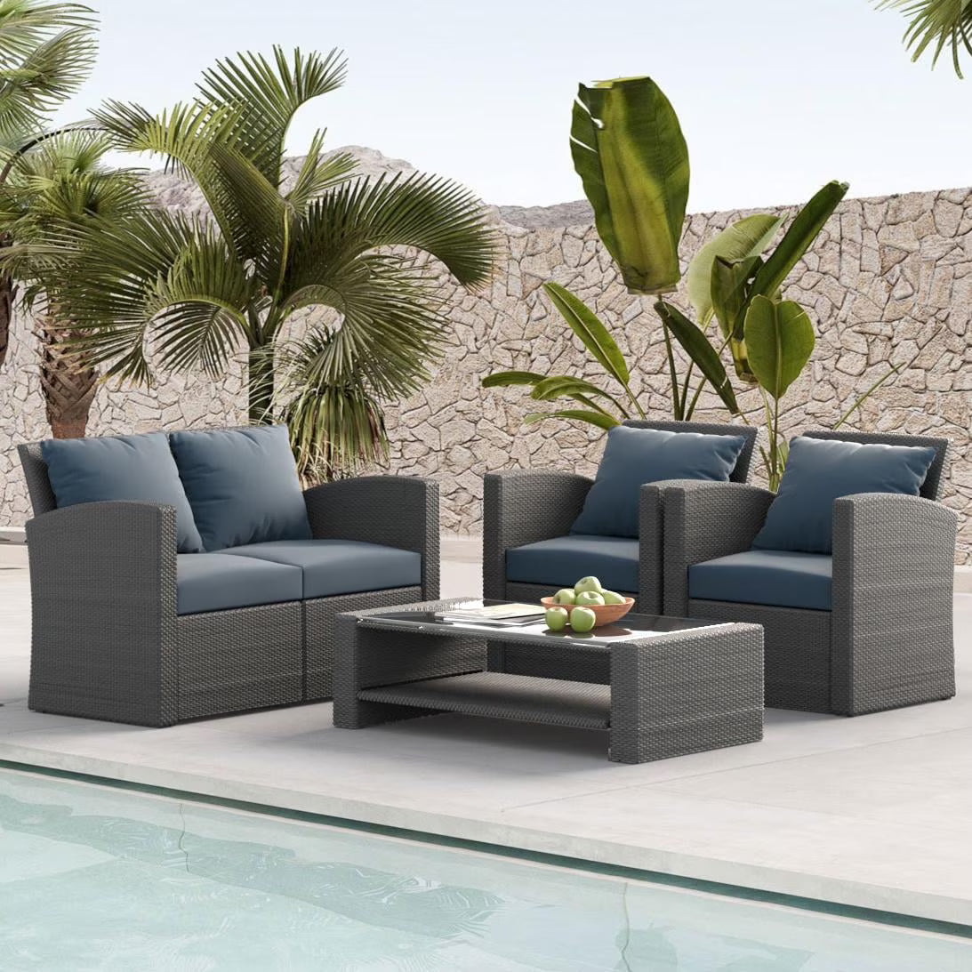 2026 New7 Piece Patio Furniture Sets Outdoor Sectional PE Rattan Outdoor Furniture Patio Conversation Set with Cushions and Glass Coffee Table, for Balcony Lawn and Garden, Gray
