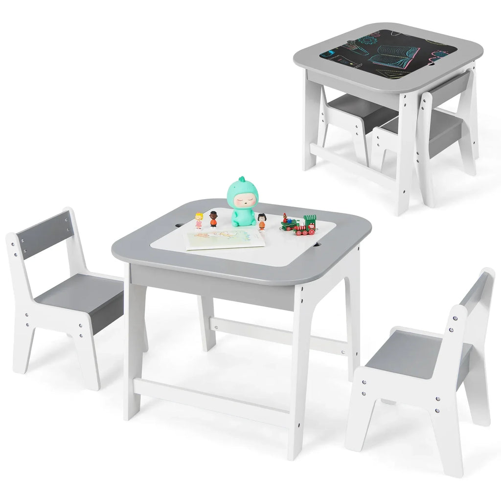 2026 NewOLAKIDS Kids Table and Chair Set, 3 in 1 Wooden Activity Table with Removable Tabletop, Blackboard and Whiteboard for Toddlers Arts Crafts Drawing Reading Playing, Playroom Nursery (Natural)