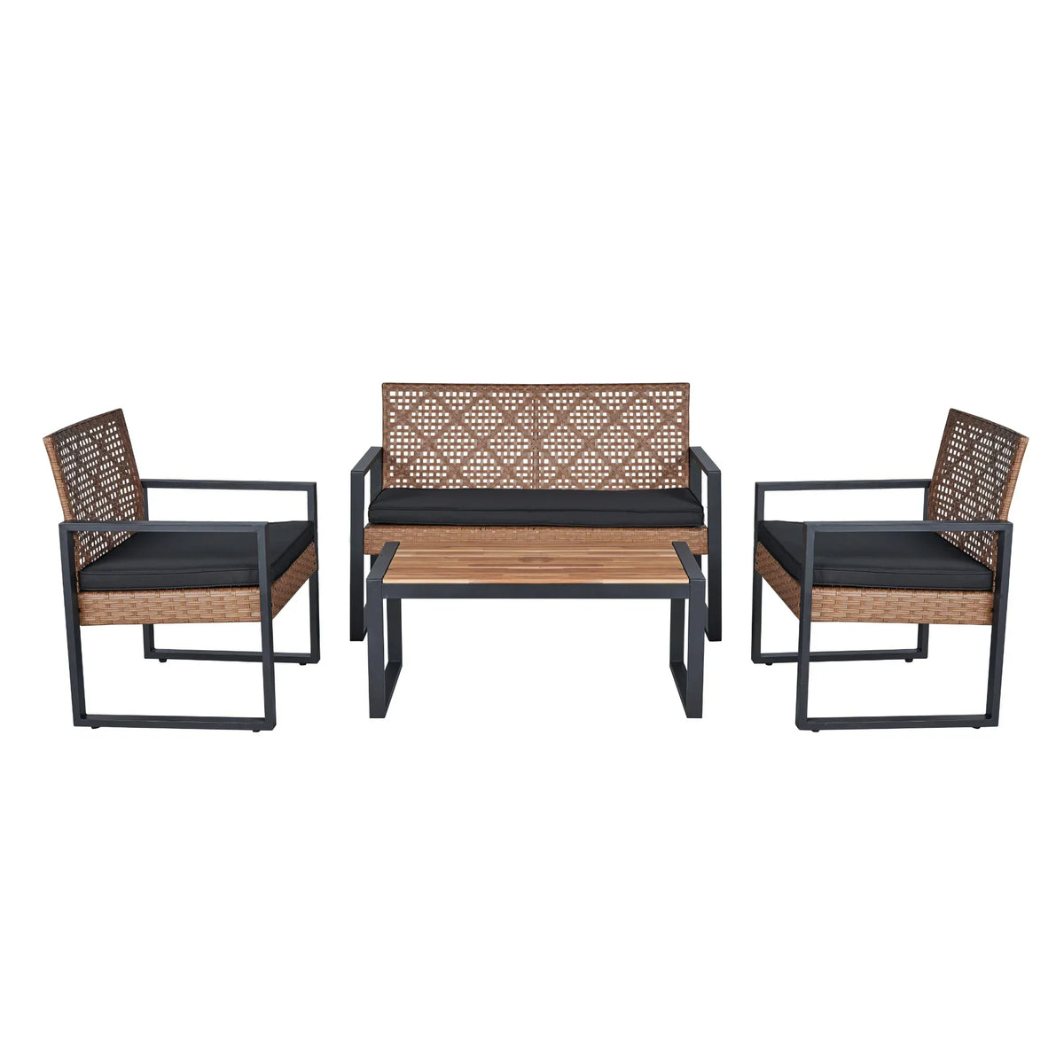 2026 NewHeavy-duty Patio Furniture Set, 4 Piece Outdoor Sectional Conversation Sets, BrownPE Rattan Patio Sofa Set with Blue Cushions