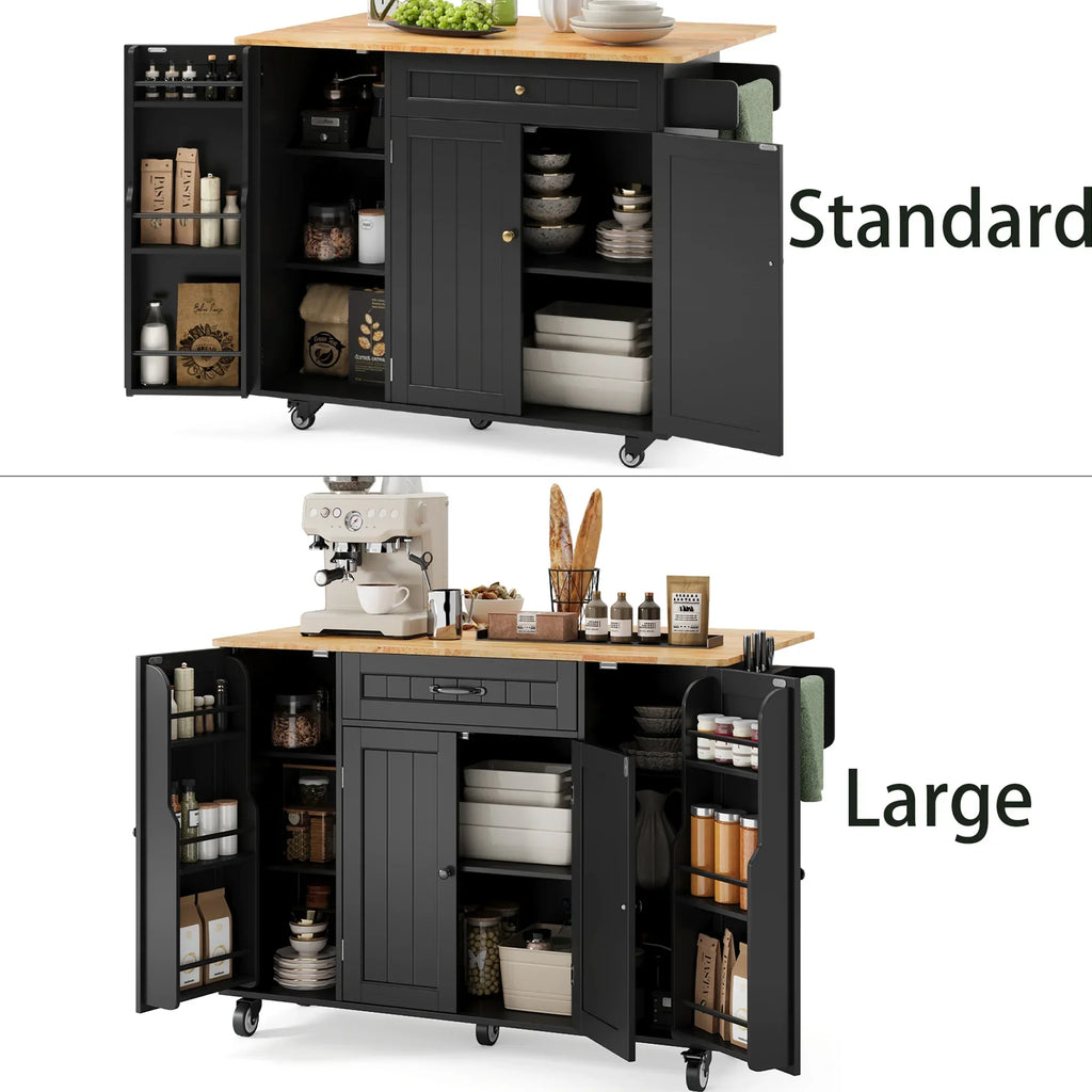 2026 NewNoelse Kitchen Island with Storage, Island Table for Kitchen with Drop Leaf, Spice Rack, Towel Bar for Small Kitchens, White