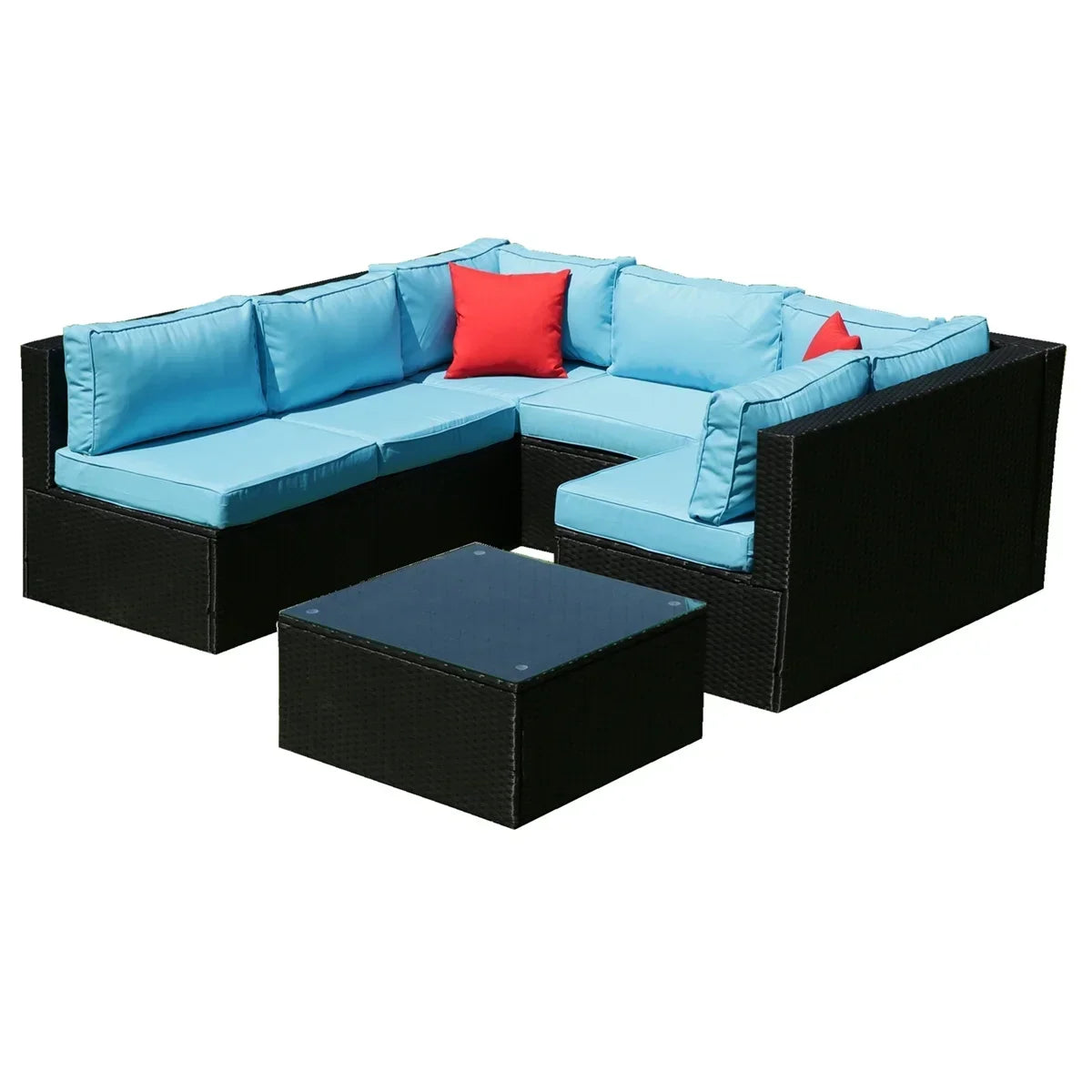 2026 New7 Piece Patio Furniture Sets Outdoor Sectional PE Rattan Outdoor Furniture Patio Conversation Set with Cushions and Glass Coffee Table, for Balcony Lawn and Garden, Gray