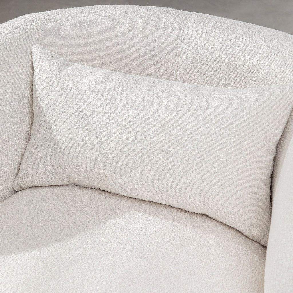 2026 New34" Wide Boucle Swivel Barrel Chair, No Assembly Round Upholstered Armchair Accent Chair Single Sofa Chair with Toss Pillow for Living Room and Bedroom, Taupe