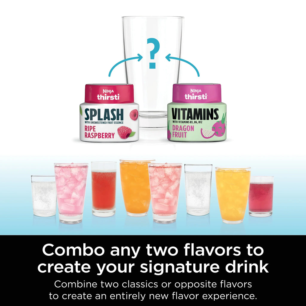2026 NewNinja Thirsti Drink System Complete Still and Sparkling Customization Drink Kit with CO2 Canister, Flavors, and 48oz Reservoir