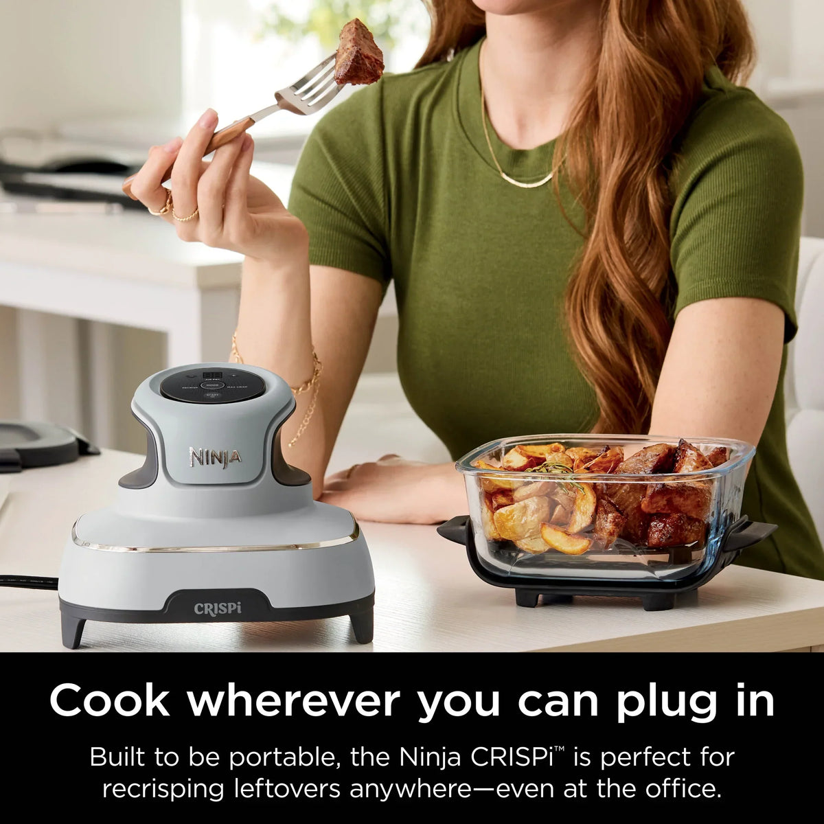 2026 NewNinja Crispi 3-in-1 Portable Glass Air Fryer Cooking System, 1500W, 4-Qt & 5-Cup TempWare Glass Containers with Storage Lids, Microwave, Freezer & Dishwasher Safe, White, FN100WH