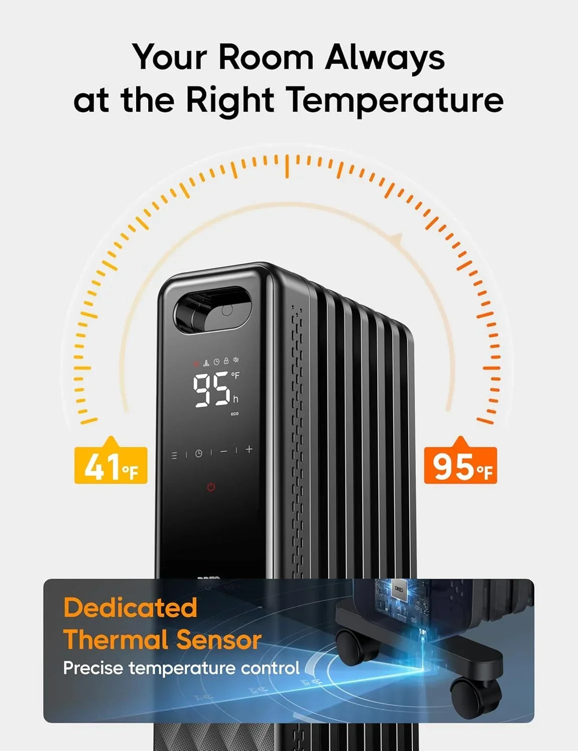 2026 NewDreo Oil Filled Radiator, Electric Radiant Heaters for indoor use Large Room with Remote Control, Child Lock, 4 Modes, Overheat & Tip-Over Protection, 24h Timer, Digital Thermostat, Quiet, 1500W
