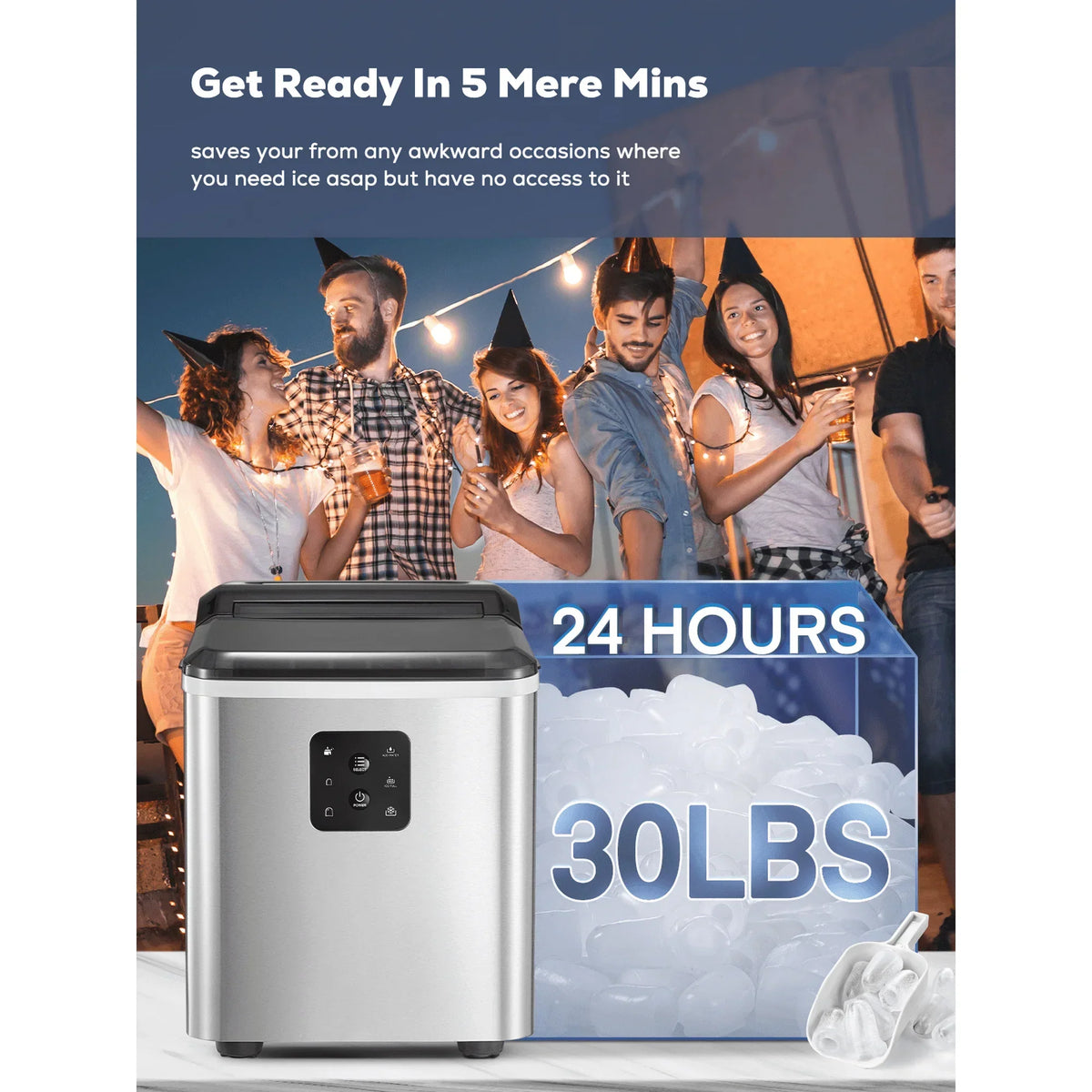 2026 NewStainless Steel Ice Makers Countertop 30lbs in 24h, 9 Bullet Cubes in 5 Mins, 2 Sizes, Self-Clean, FOHERE