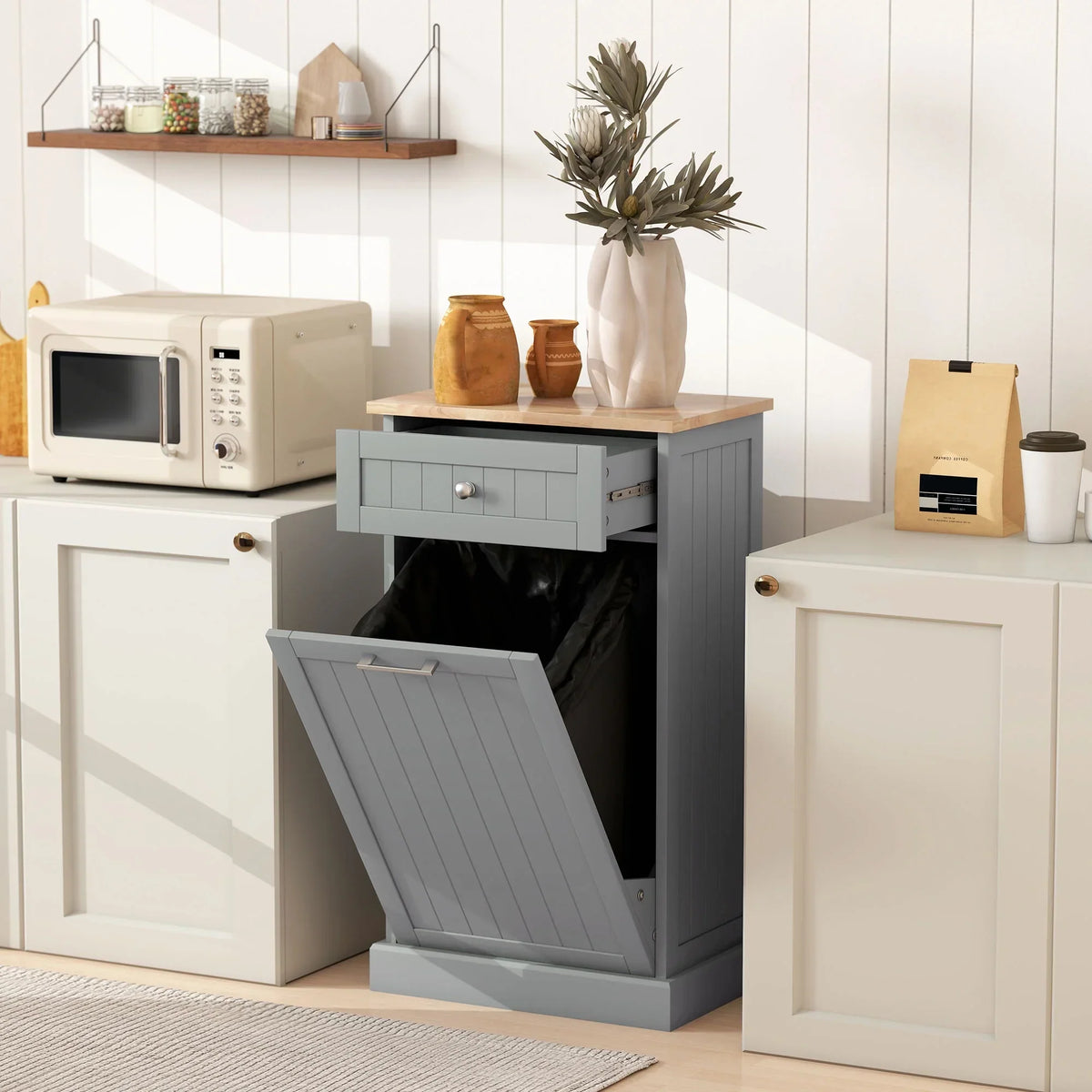 2026 NewHOMCOM Kitchen Tilt Out Trash Bin Cabinet, Free Standing Recycling Cabinet