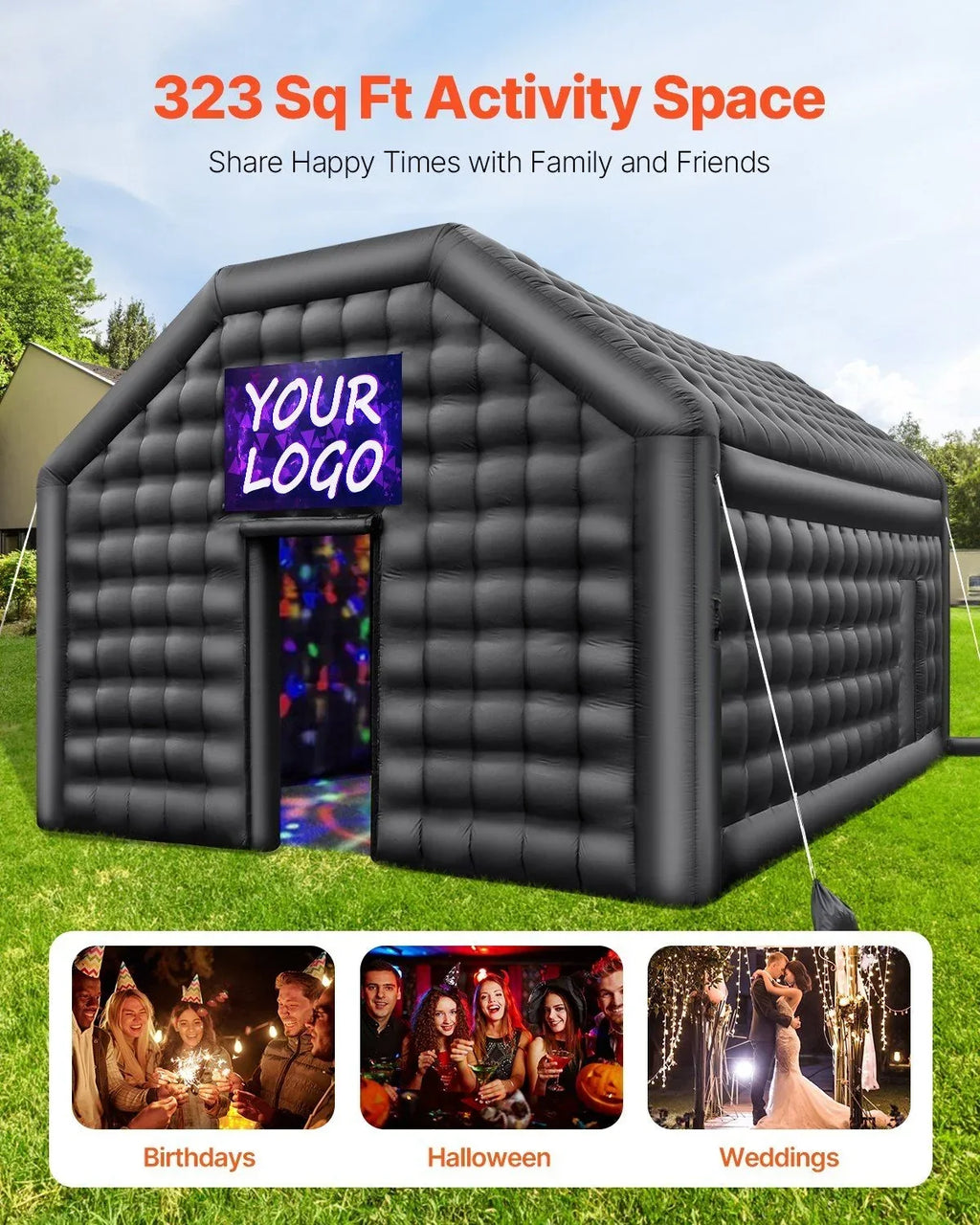 2026 NewInflatable Nightclub Tent - 12FT Tall Blow Up Party Shelter with Lights, Perfect for Festivals & Events
