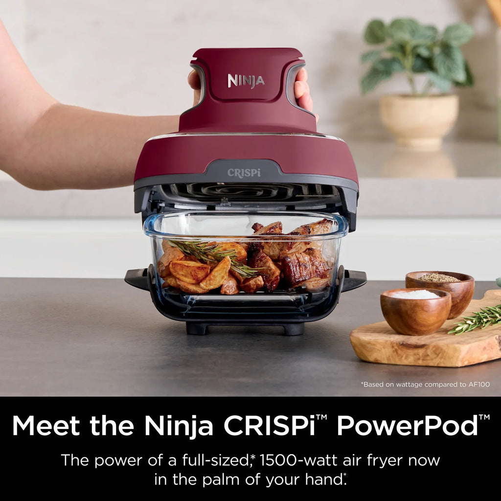 2026 NewNinja Crispi 3-in-1 Portable Glass Air Fryer Cooking System, 1500W, 4-Qt & 5-Cup TempWare Glass Containers with Storage Lids, Microwave, Freezer & Dishwasher Safe, White, FN100WH