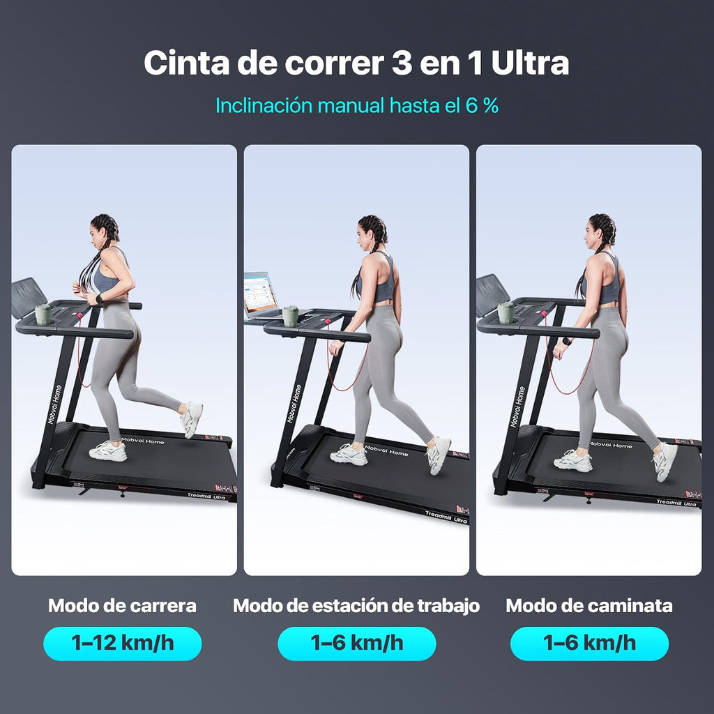 2026 Mobvoi Cinta de Correr 3 en 1 Cinta de Correr Casera Plataforma para Caminar en Casa，Cintas de Correr eléctricas, Cintas de Correr para Oficina，12 km/h 120 kg