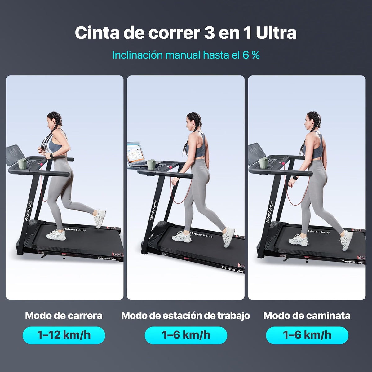 2026 Mobvoi Cinta de Correr 3 en 1 Cinta de Correr Casera Plataforma para Caminar en Casa，Cintas de Correr eléctricas, Cintas de Correr para Oficina，12 km/h 120 kg
