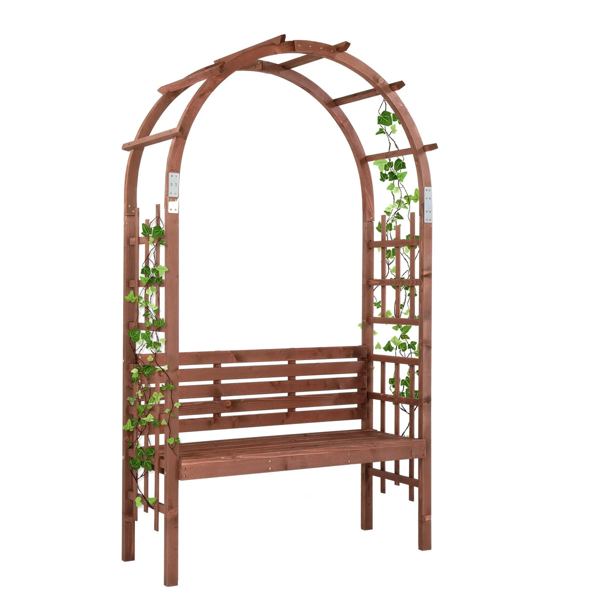 2026 New6.8FT Wooden Arch with Bench for 2 People, Garden Arbor Trellis for Climbing Plant, Outdoor Garden Lawn Backyard Patio Decor, Dark Brown