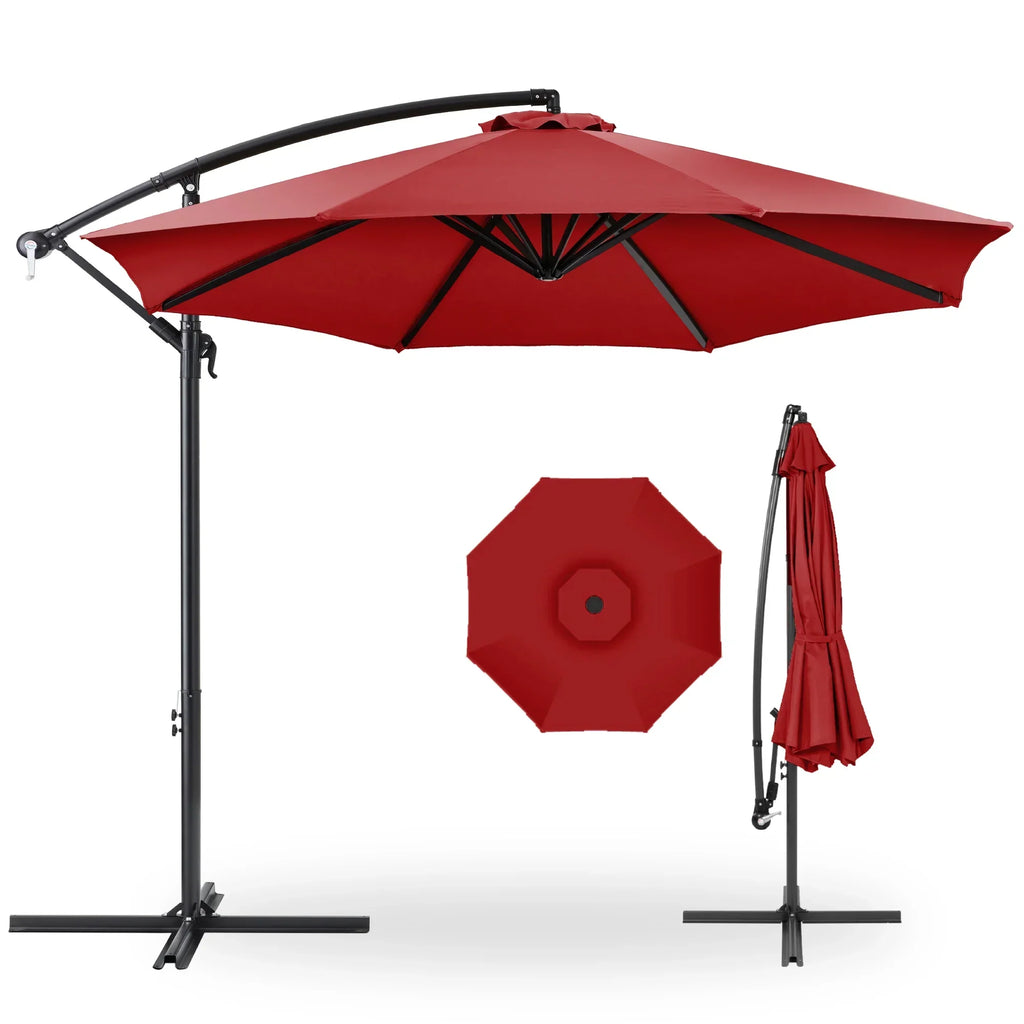 2026 NewBest Choice Products 10ft Offset Hanging Outdoor Market Patio Umbrella w/ Easy Tilt Adjustment - Tan
