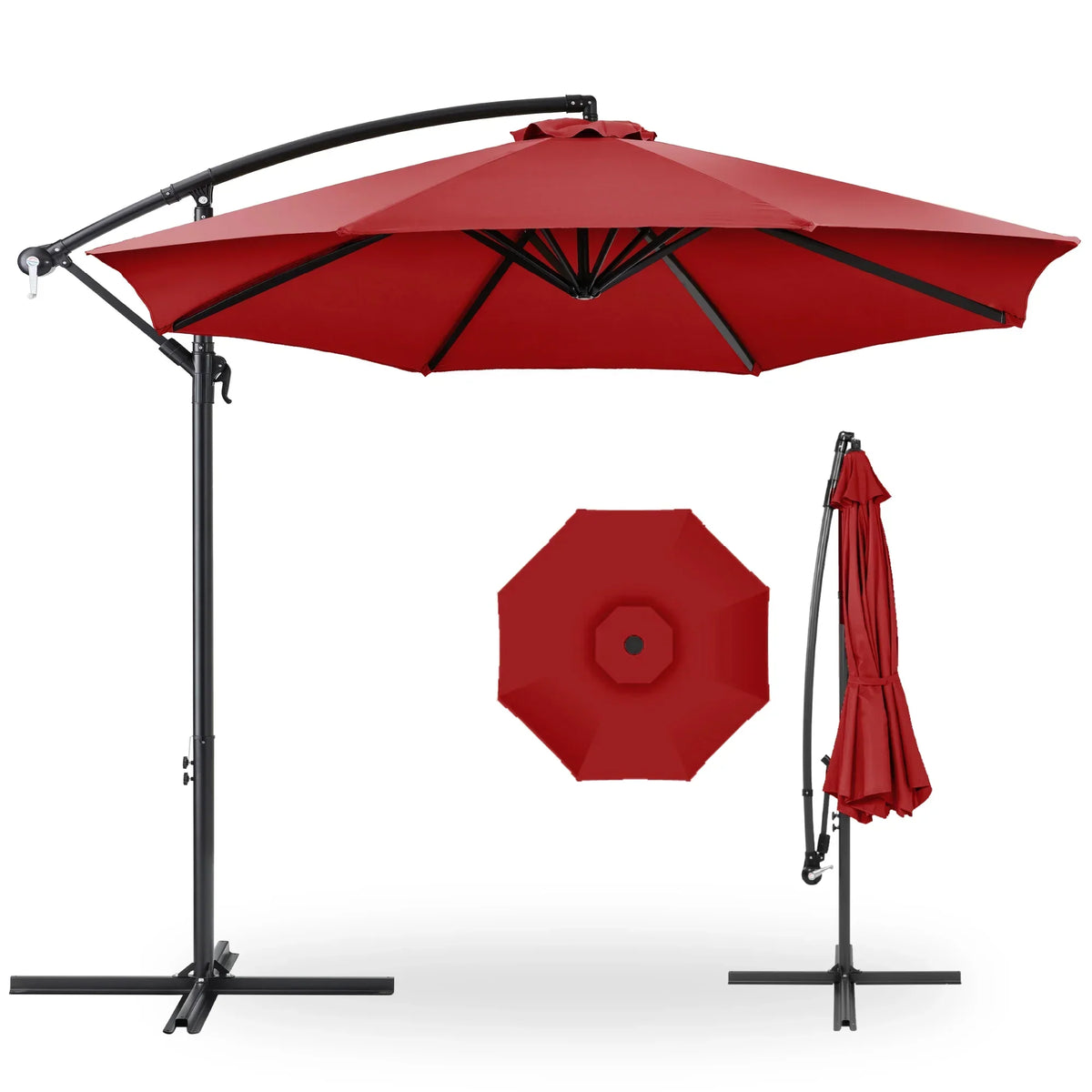 2026 NewBest Choice Products 10ft Offset Hanging Outdoor Market Patio Umbrella w/ Easy Tilt Adjustment - Tan