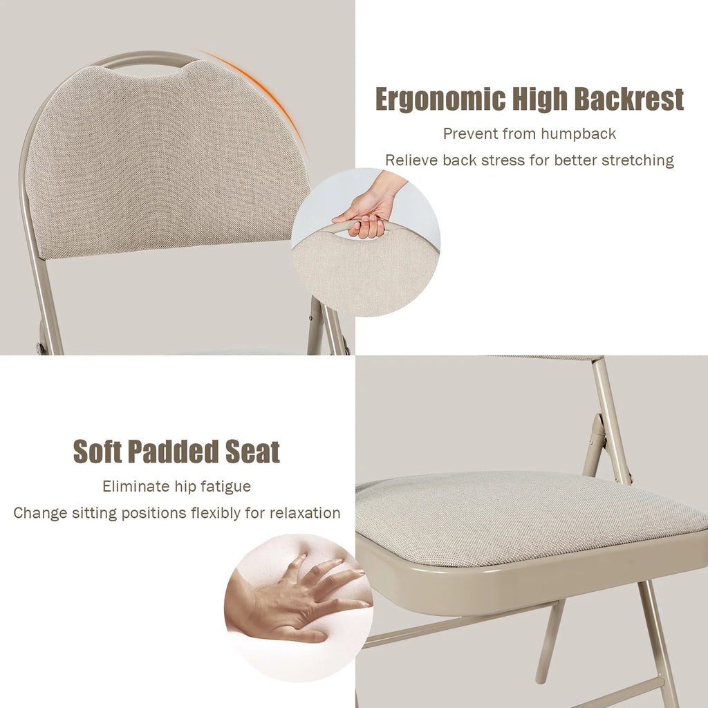 2026 NewCostway Set of 6 Folding Chairs Fabric Upholstered Padded Seat Metal Frame Home Office Beige