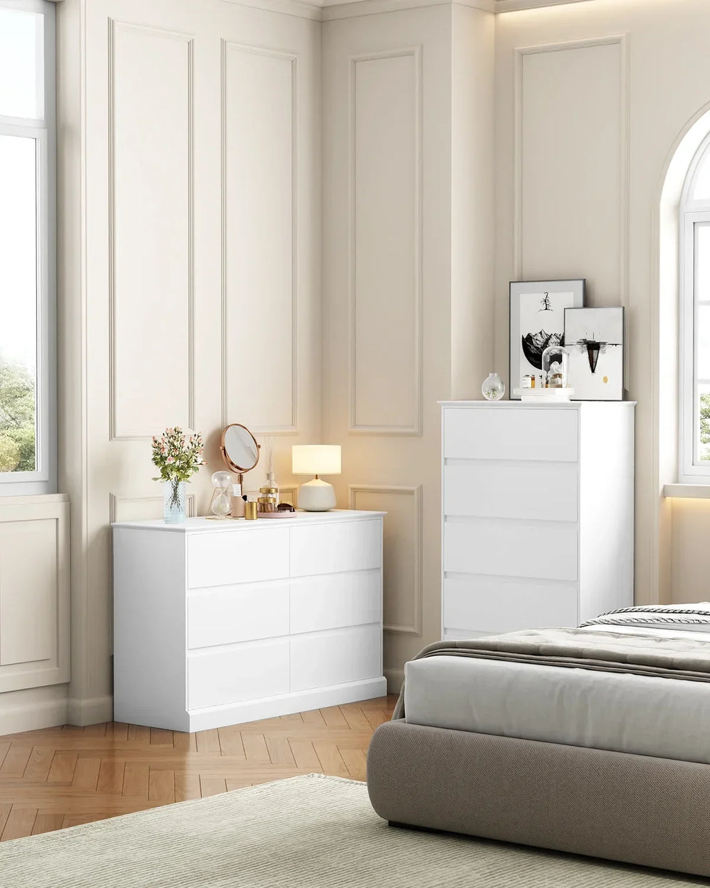 2026 NewWhite Dressers Bedroom Dresser 6 Drawer Storage Chest of Drawers Double Dresser Storage Side Cabinet Room Furniture for Bedroom Living Room