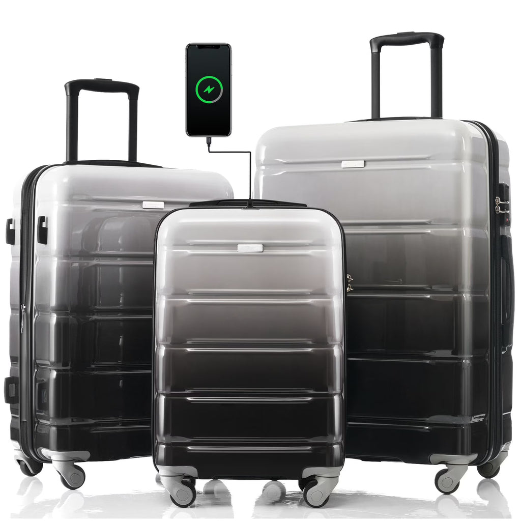 2026 NewPAPROOS 3-Piece Luggage Set (20''/24''/28''), Hardshell Lightweight Suitcase with USB Port and Side Hooks, Travel Luggage with TSA-Lock, Hardside Rolling Luggage for School, Travel, Pink