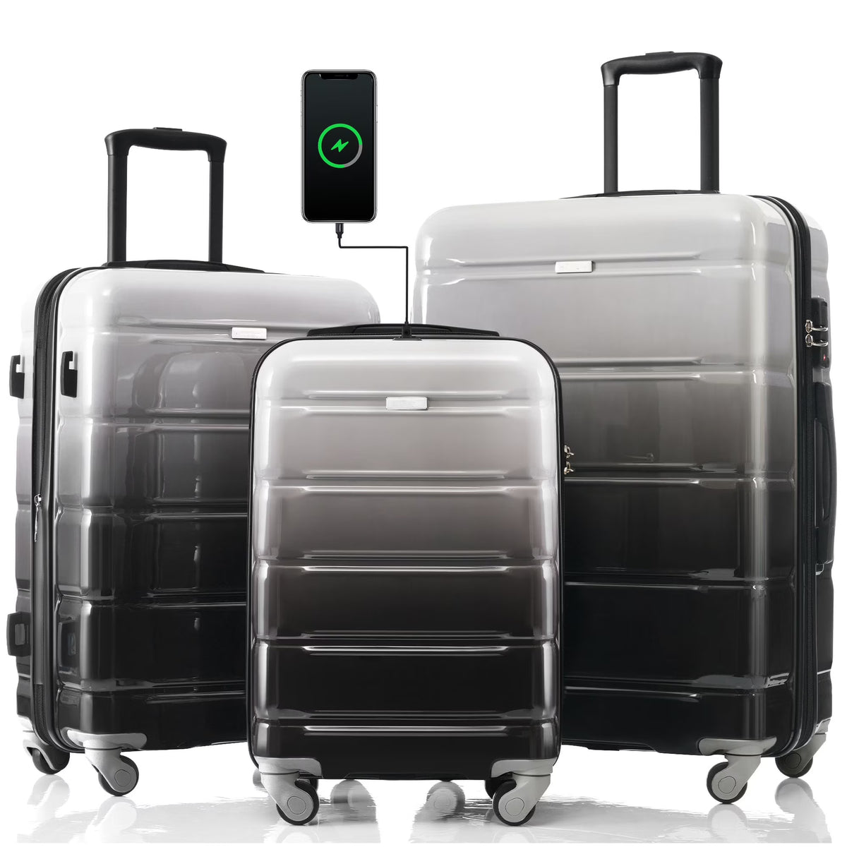 2026 NewPAPROOS 3-Piece Luggage Set (20''/24''/28''), Hardshell Lightweight Suitcase with USB Port and Side Hooks, Travel Luggage with TSA-Lock, Hardside Rolling Luggage for School, Travel, Pink