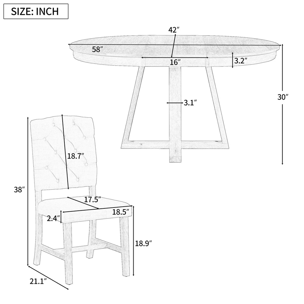 2026 New5 Piece Round Dining Table Set, Dining Room Set with Extendable Table and 4 Upholstered Chairs, Wood Dining Table Set for 4, Farmhouse Dining Table Set for Kitchen Dining Room Dorm Apartment, Brown