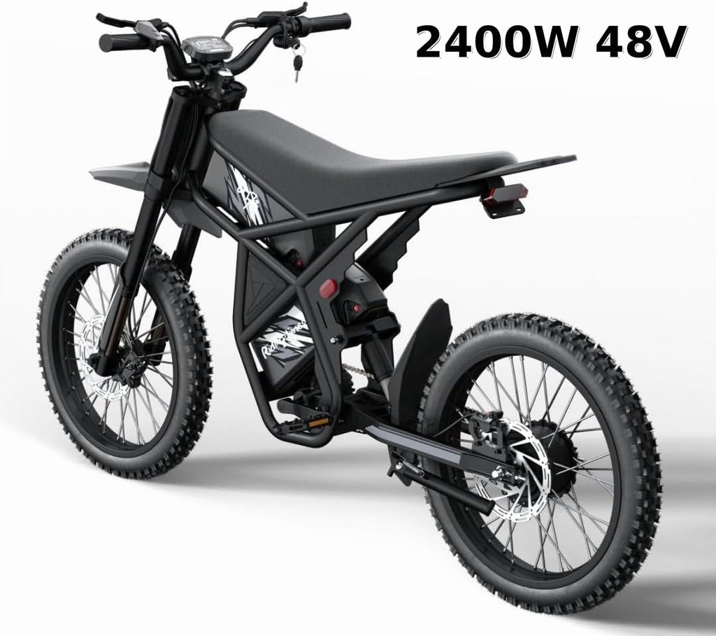 2026 NewRiding'Times 2400W 48V Electric Dirt Bike for Adults Ridingtimes GT73,brushless Hub Motor,18.2AH*2 Electric BIKE with 25" tires digital screen Carbon Steel,BLACK