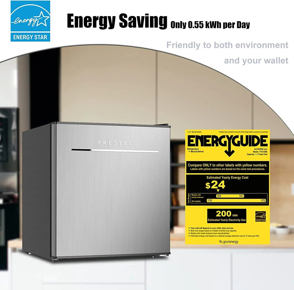 2026 NewFrestec 1.6 Cu.Ft Mini Fridge with Freezer, Compact Refrigerator, Energy Efficient for Office, Apartment, Dorm, Bedroom