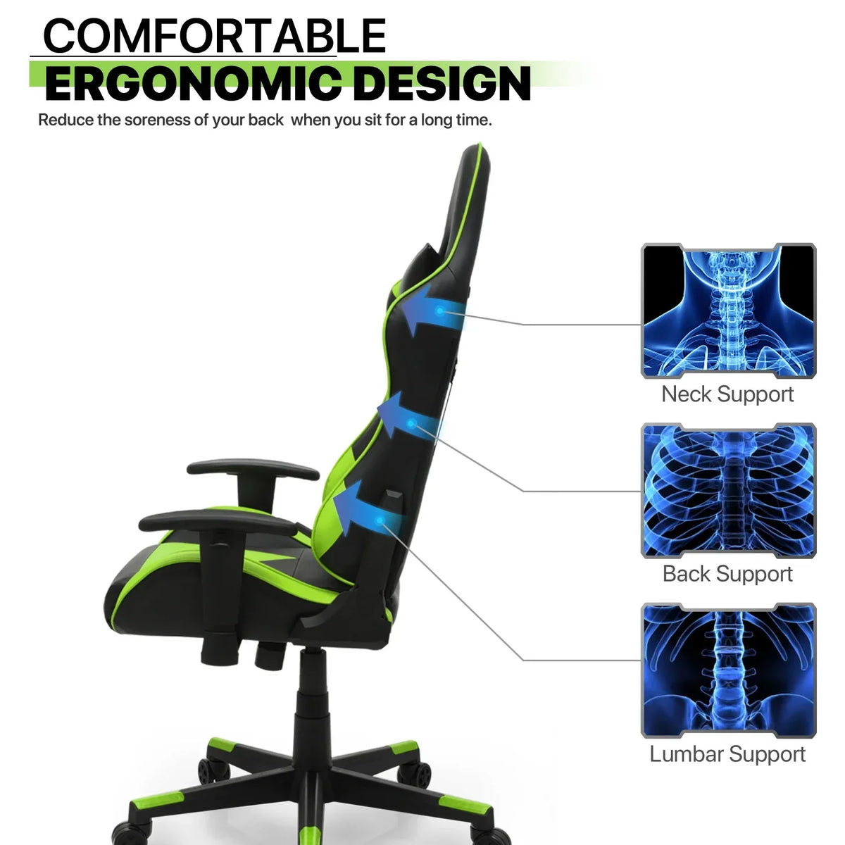 2026 NewMagshion Ergonomic Gaming Chair, Comfortable Gaming Chair, Computer Chair Leather Desk Chair Adjustable Swivel Gaming Office Chair, Blue