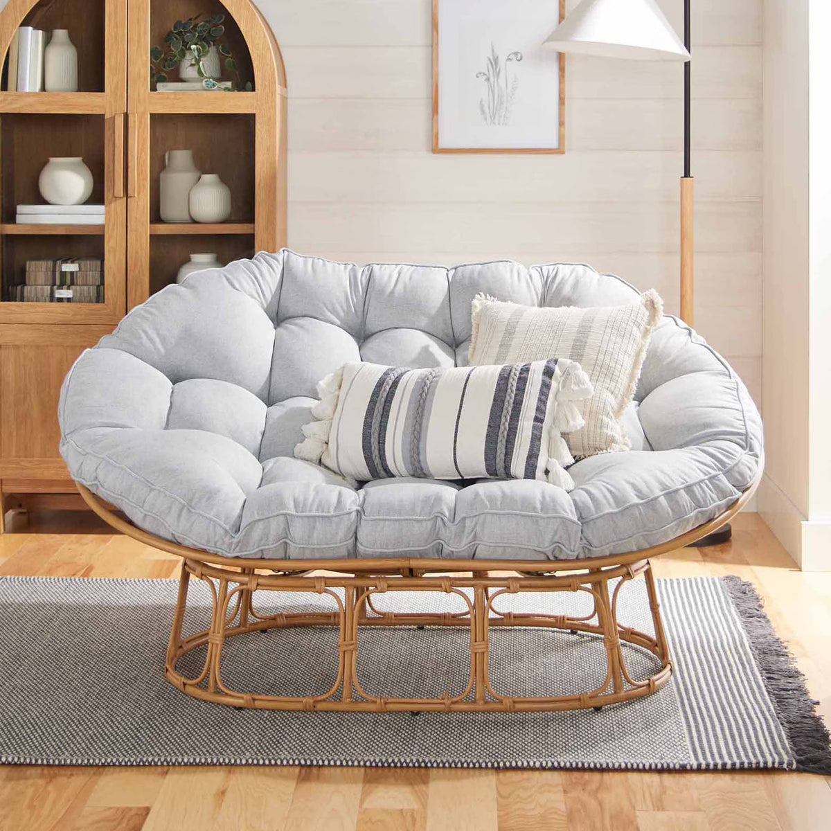 2026 NewBetter Homes & Gardens Double Papasan Accent Chair, Cream Boucle