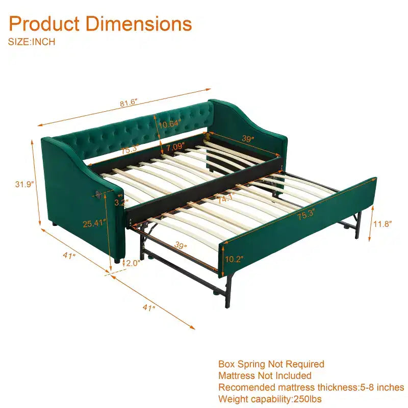 2026 Cama sofá Twin con cama nido, tapizada en terciopelo, puerto USB y bolsillos laterales - ModernLuxe