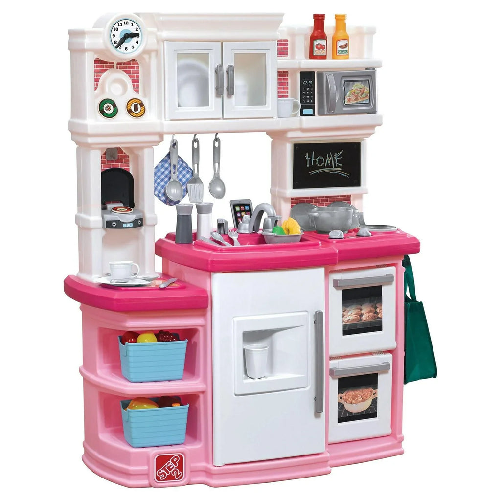 2026 NewStep2 Great Gourmet Soft Pink Plastic Toddler Kitchen with 35 Piece Kitchen Playset