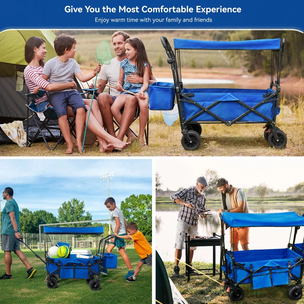 2026 NewVECUKTY Collapsible Garden Wagon Cart with Removable Canopy Black
