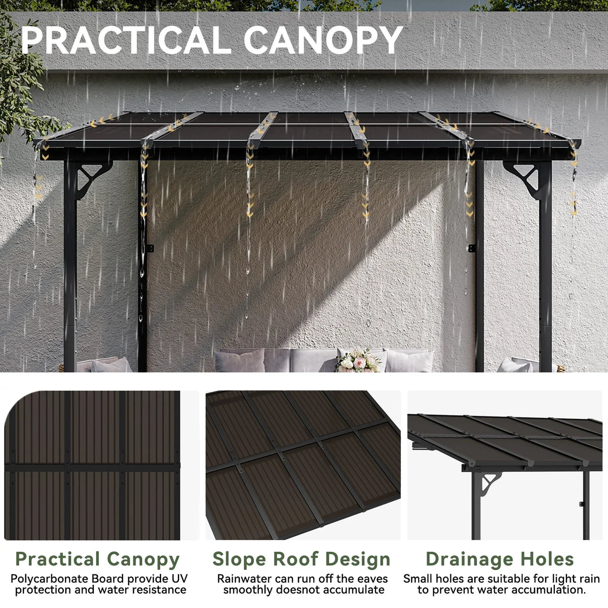 2026 NewAoxun 8' x 5' Gazebo for Patio, Gazebo Pergola with Sloped Roof, Grill Gazebo Large Wall-Mounted Heavy Duty Awnings, for Backyard, Deck, Patio