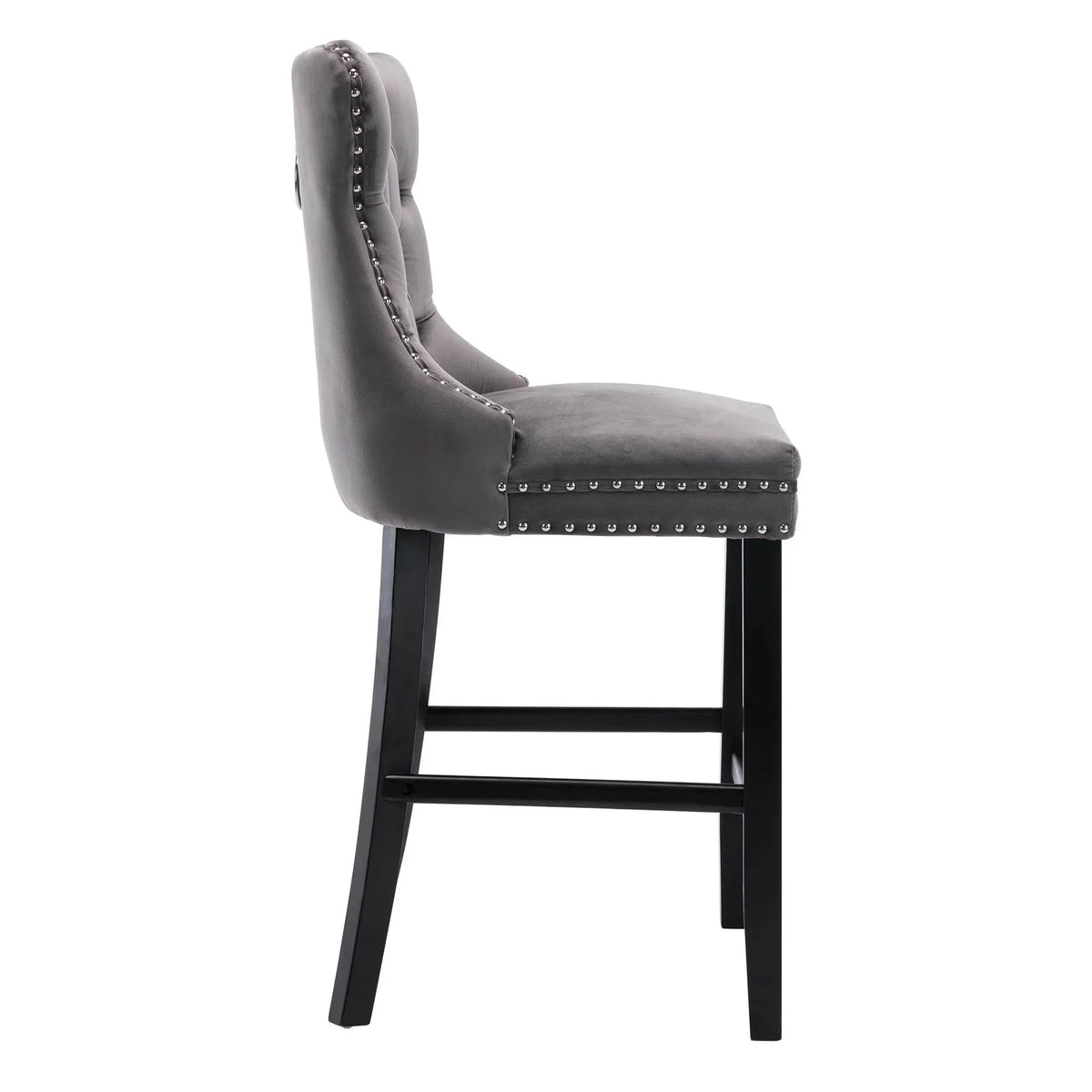 2026 NewVelvet Bar Stools Set of 2, Upholstered Counter Height Bar Chair with Rivet and Button Trim, Bar Stool with Back and Footrest, for Dining Room, Kitchen, Pub, Gray