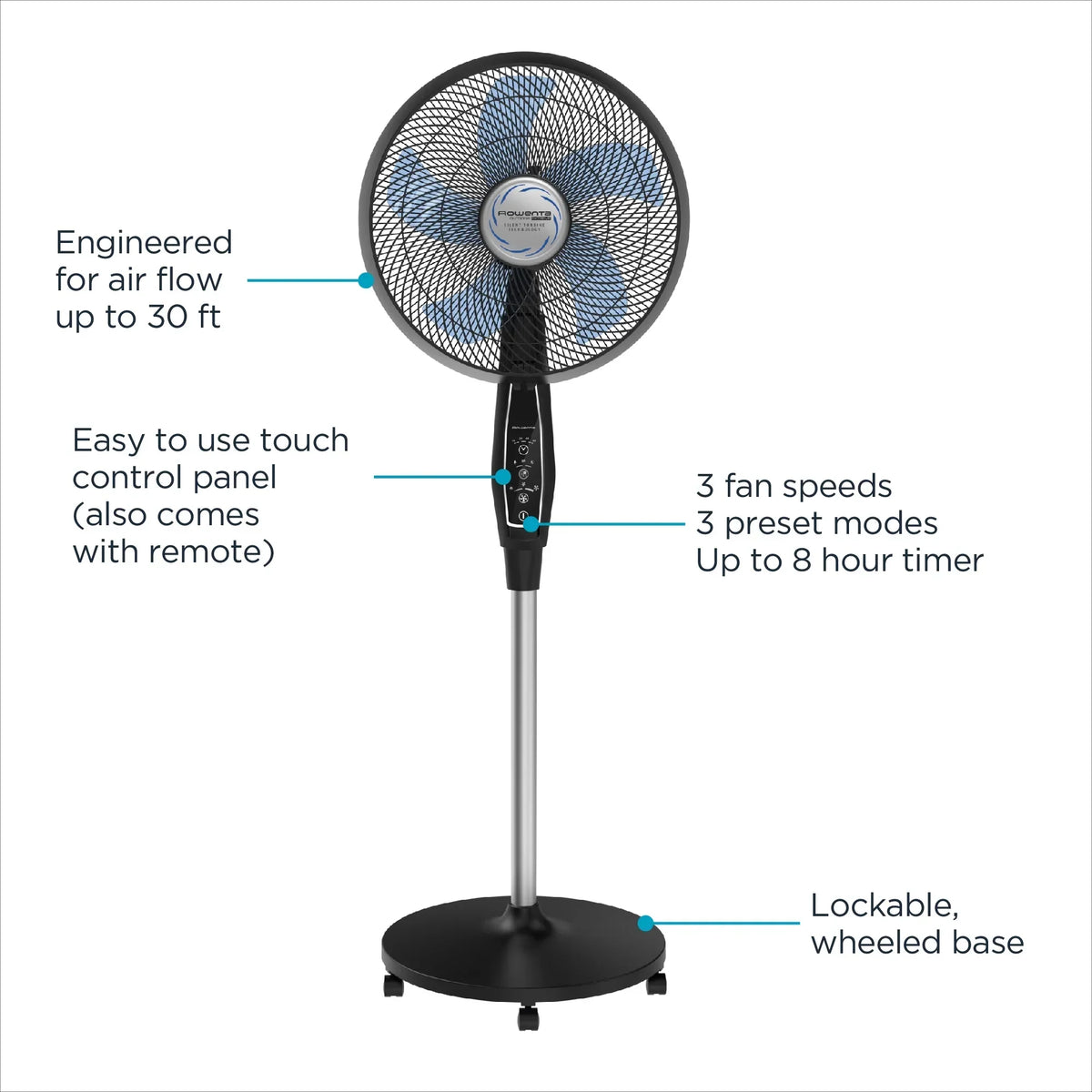 2026 NewRowenta Turbo Silence Standing Floor Fan with Remote, 53 Inch, Portable, 5 Speeds, VU5670