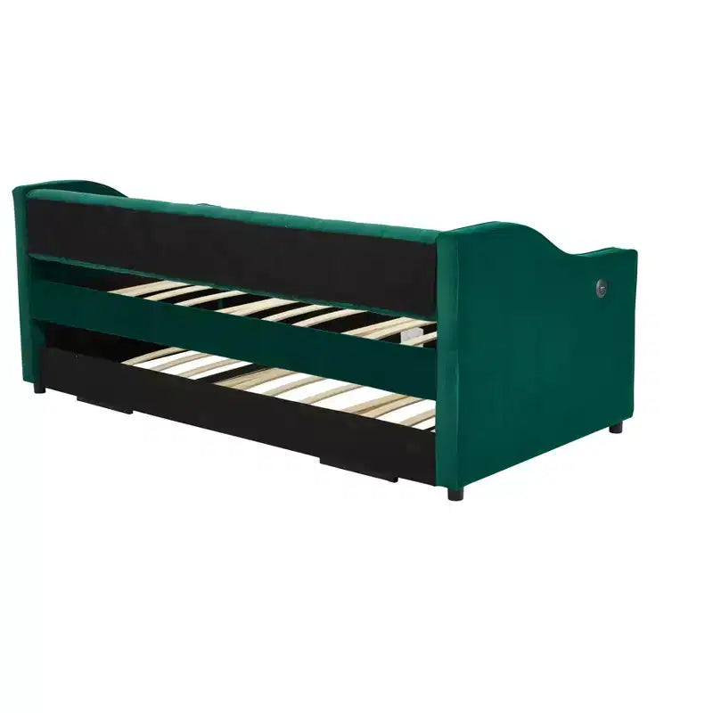 2026 Cama sofá Twin con cama nido, tapizada en terciopelo, puerto USB y bolsillos laterales - ModernLuxe