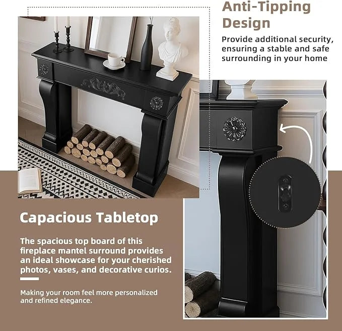 2026 NewEPICOZY 44.5" Fireplace Mantel, Freestanding Fireplace Surround with Leg for Electric Fireplaces, MDF Mantel Surround with Shelf for Living Room with Decorative Pattern, Anti-Tipping & Waterproof