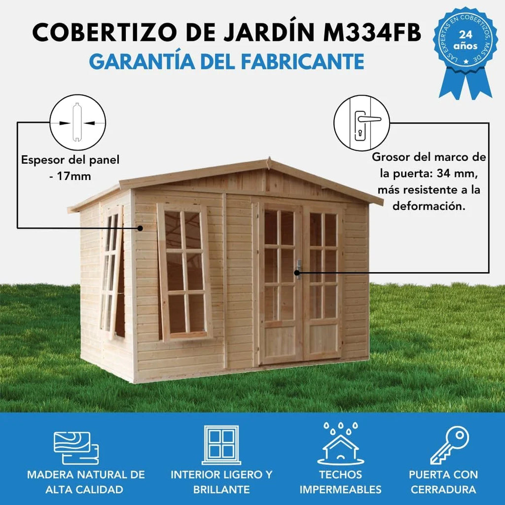 2026 TIMBELA Caseta de jardín de Madera de 6 m2 - Cobertizo Jardin Exterior con Suelo, Ventana, Puerta Doble - Cabaña de jardín para Trabajar en casa - con Tejas bituminosas Verde M334FB H334FBGREEN