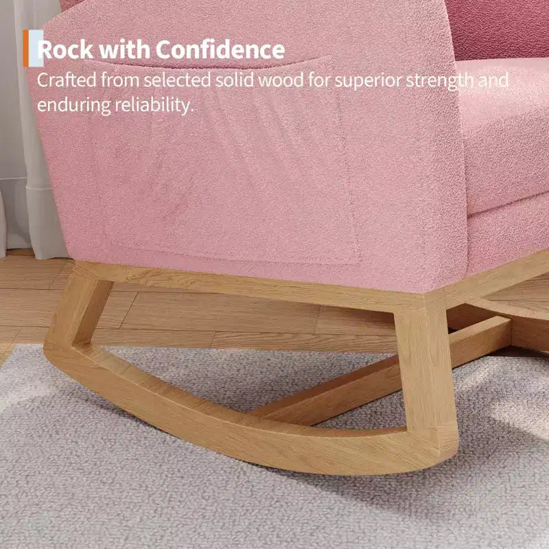 2026 Sillón mecedora deslizante tapizado con bolsillo lateral, estructura de madera, 1 plaza