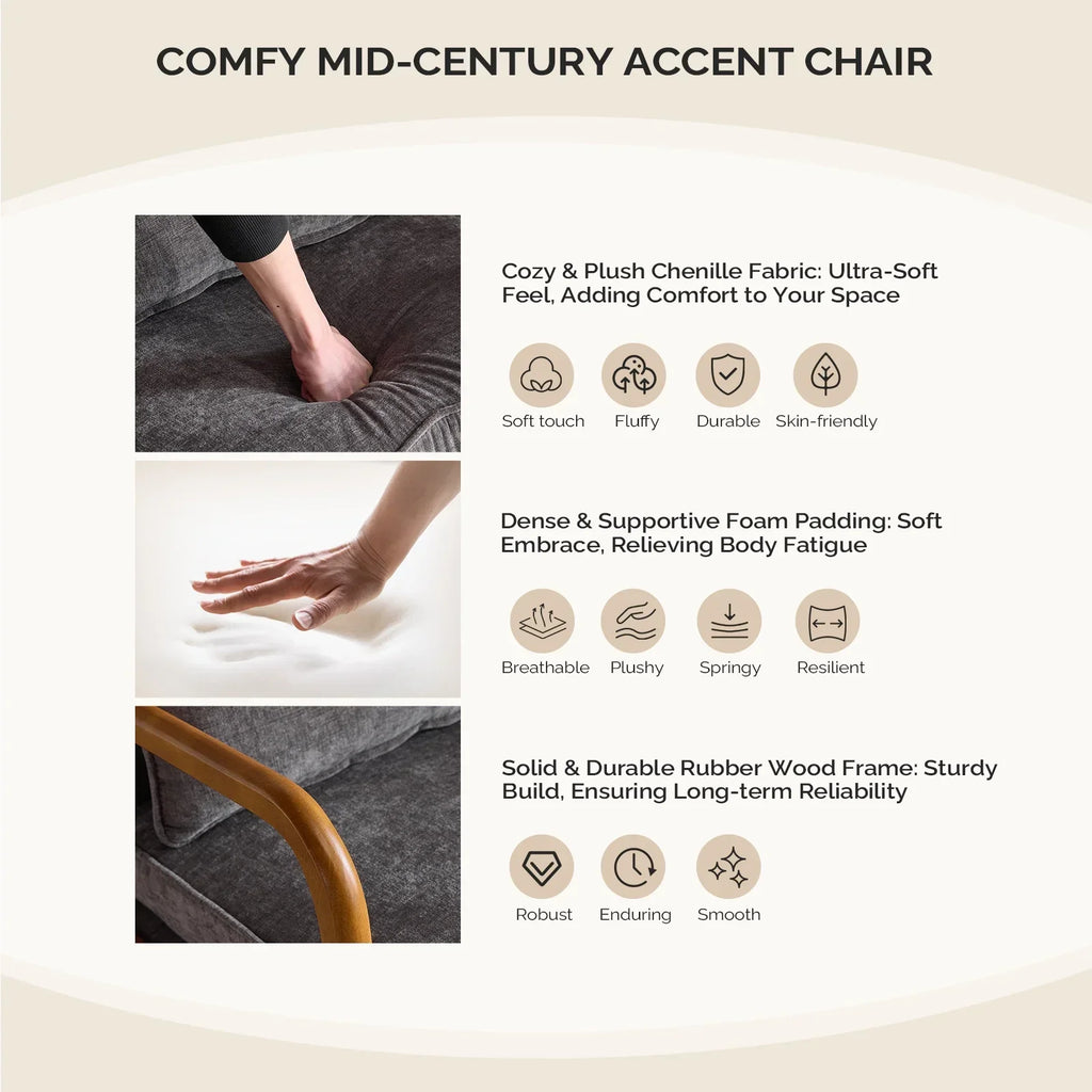 2026 NewKtaxon Accent Chair Corduroy Upholstered Armchair, Reading Club Chair with Pillow and Solid Wood Frame for Living Room Bedroom Furniture Off White