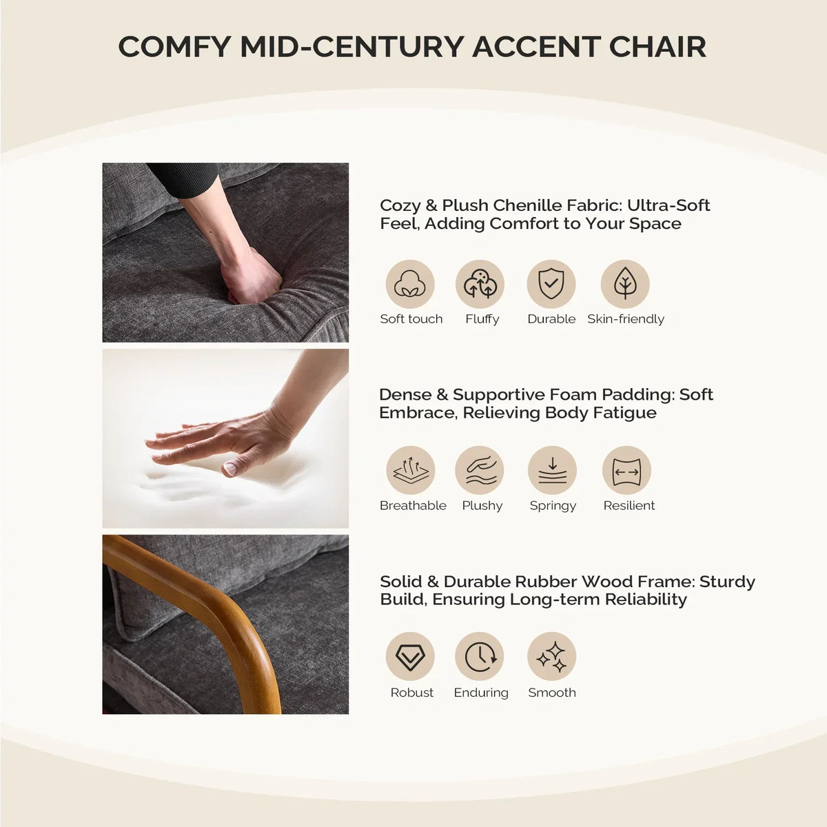 2026 NewKtaxon Accent Chair Corduroy Upholstered Armchair, Reading Club Chair with Pillow and Solid Wood Frame for Living Room Bedroom Furniture Off White