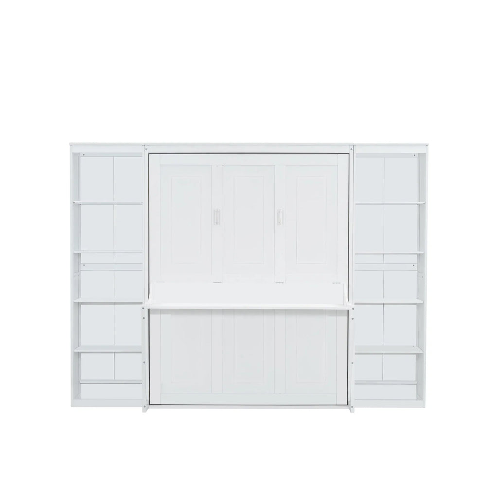 2026 NewQueen Size Murphy Bed with Desk and Bookshelf(White)