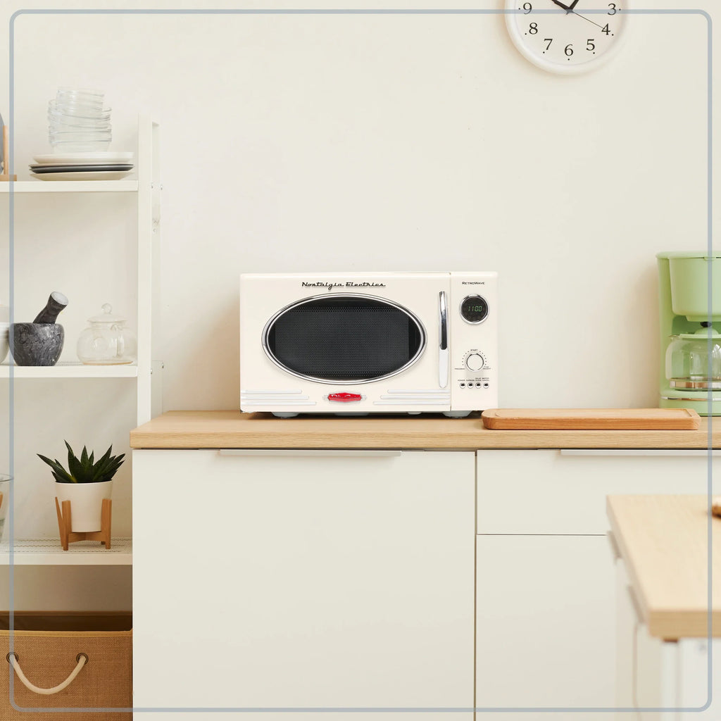 2026 NewNostalgia Retro Microwave for Countertop 0.9 cu ft Vintage Microwave, Ivory
